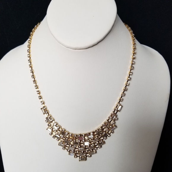 Prom Wedding Gold Rhinestone Elegant Necklace Valentines Day - Picture 3 of 6